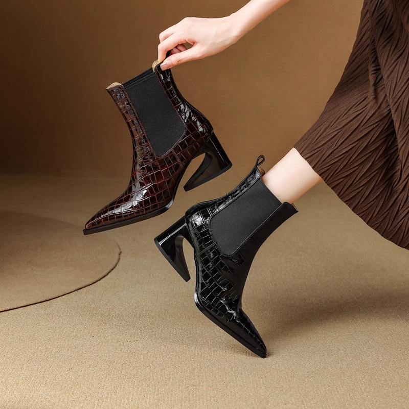 Chelsea Boots Suede - Women's new leather embossed pattern cowhide