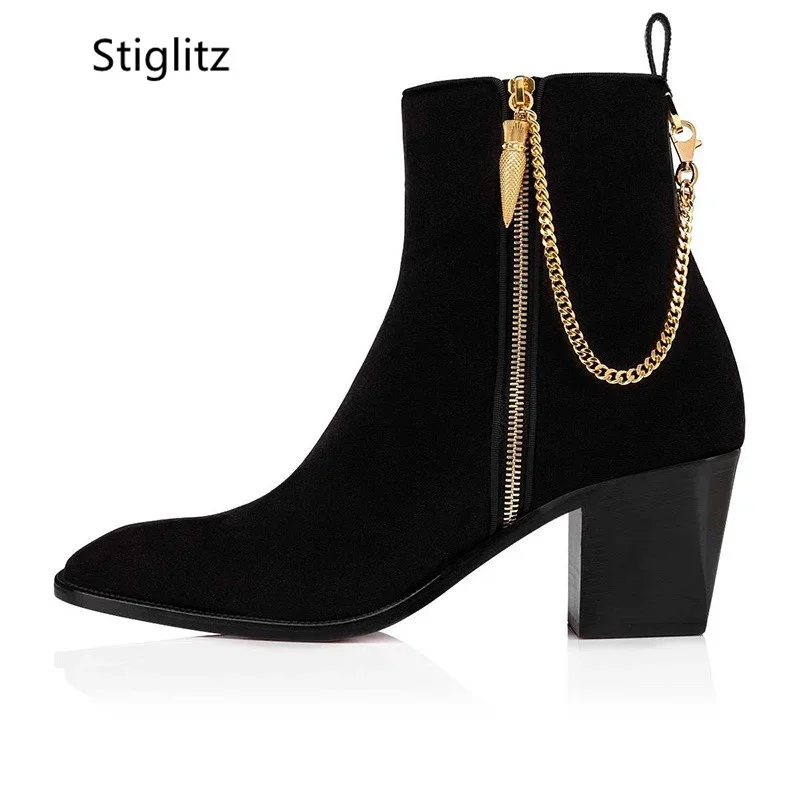 Suede Ankle Boots Gold Chain H - đánh giá và giá Chelsea Boots Suede